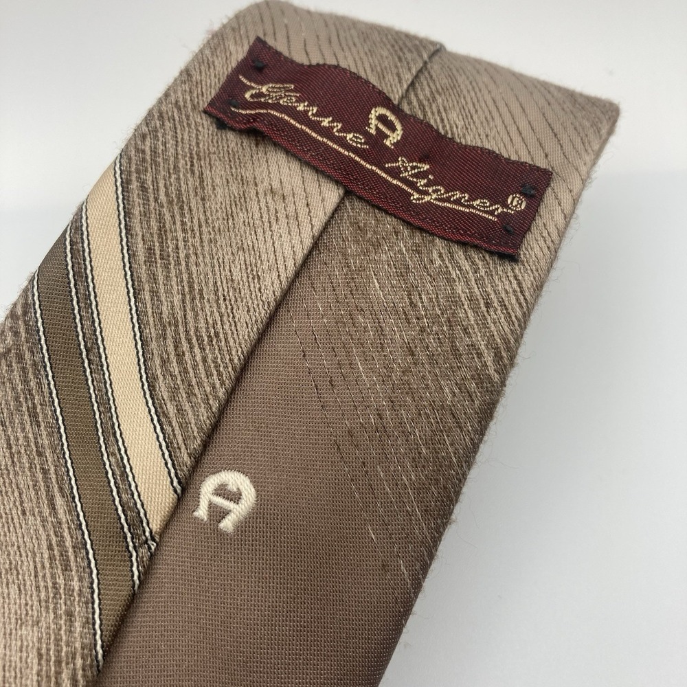Etienne Aigner Neck Tie Tan Brown Stripe Logo Mens
